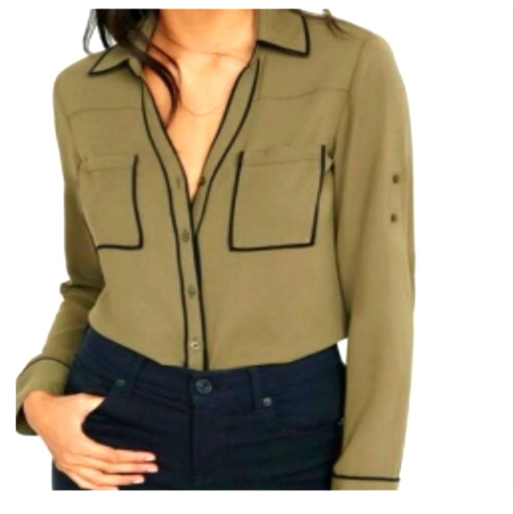 Express Portofino xs olive green dress blouse